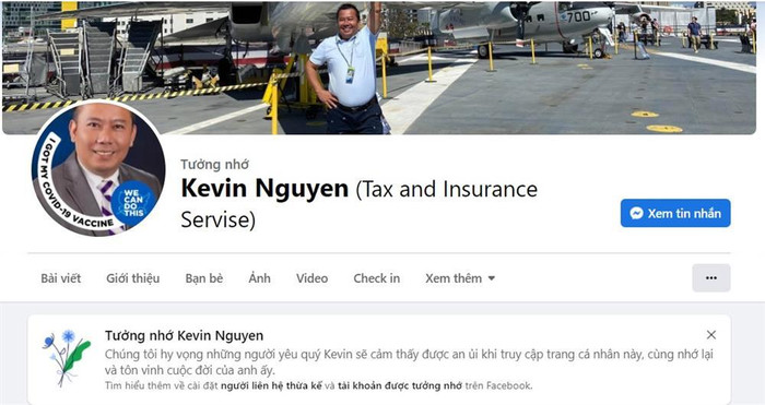 Facebook Kevin bị đặt chế độ tưởng nhớ