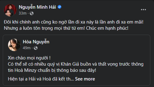 Bạn trai Hoà Minzy cũng có ngay động thái phản hồi