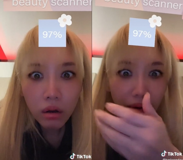 Vẻ mặt ngạc nhiên của nữ ca sĩ  sinh năm 1985 khi được đánh giá cao về nhan sắc.