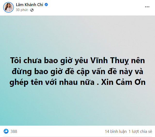 Lâm Khánh Chi khẳng định chưa bao giờ yêu Vĩnh Thụy, yêu cầu mọi người ngừng ghép tên của cả hai Ảnh 2