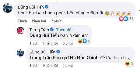 Khi Bùi Tiến Dũng được Trang Trần 'chất vấn' bao giờ tổ chức đám cưới thì anh chàng đã hài hước trêu đùa rằng 'bao giờ Hà Đức Chinh đẻ hai lứa chị ạ'.