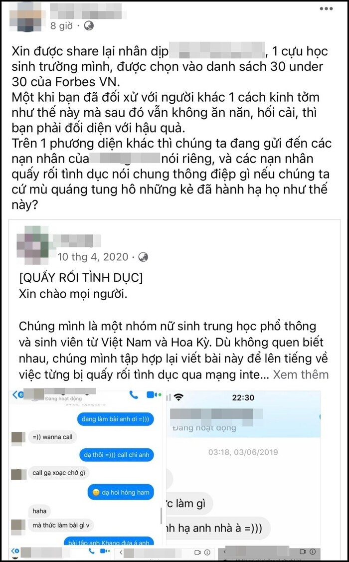 Một trong những bài viết tố Ngô Hoàng Anh quấy rối tình dục nữ sinh