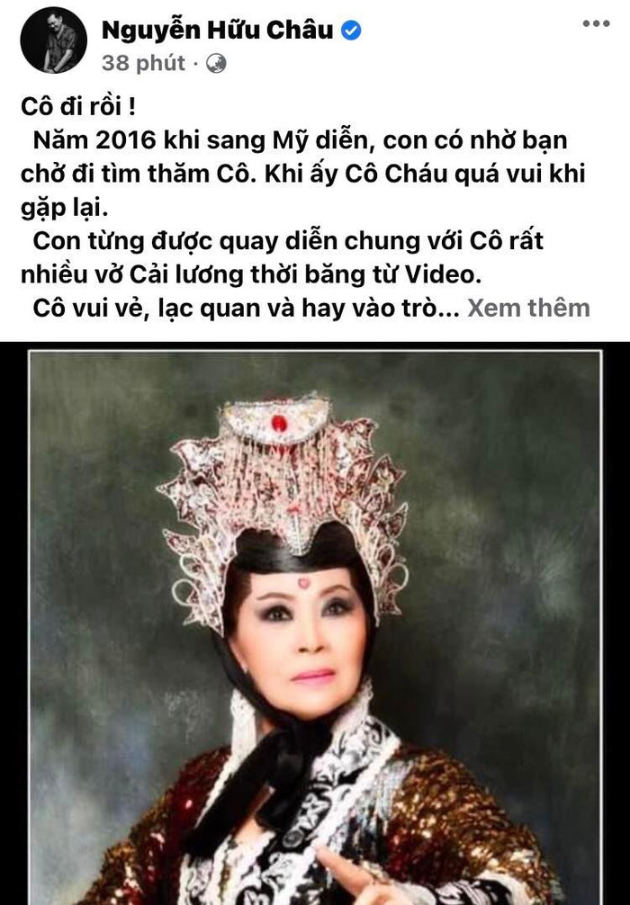 Nghệ sĩ Hữu Châu nghẹn ngào khi biết tin.