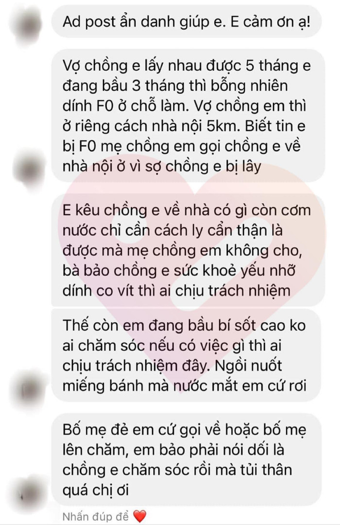 Tâm sự đau lòng của cô gái mang thai bị F0 gây bão mạng: Vì sợ lây, nhà chồng lập tức gọi chồng về! Ảnh 1