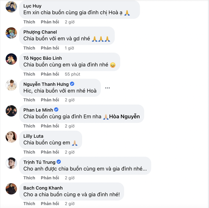 Nhiều sao Việt đều gửi lời chia buồn tới Hòa Minzy
