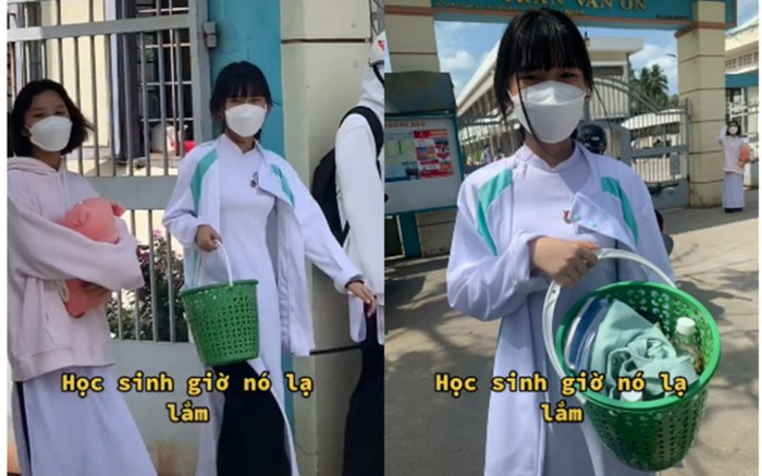 Bắt trend 'ngày không cặp sách', nữ sinh xách cả... thùng rác đi học Ảnh 2