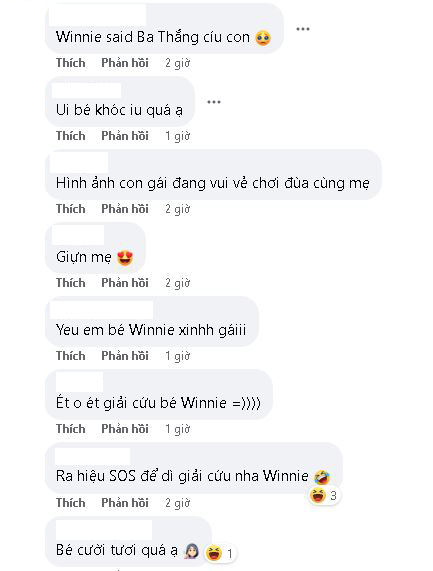 Khán giả đều thích thú trước biểu cảm khóc nhè của bé Winnie, một số người còn trêu đùa đòi 'giải cứu' nhóc tỳ