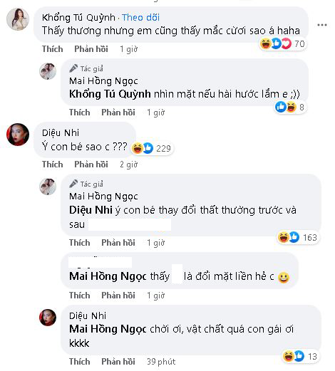 Nữ ca sĩ Khổng Tú Quỳnh thể hiện sự thích thú trước biểu cảm của Winnie còn Diệu Nhi sau khi nghe được lí do cô bé mếu máo đã phải thốt lên: 'Trời ơi, vật chất quá con gái ơi'