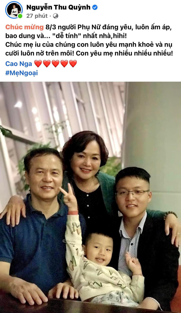 Thu Quỳnh gửi tới mẹ lời cảm ơn nhân ngày đặc biệt.