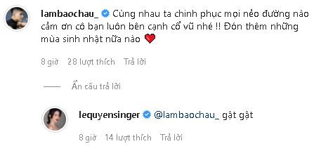 Đáp lại lời cảm ơn, Lệ Quyên đã bình luận 'Gật gật' thể hiện sự đồng ý với ước nguyện của tình trẻ