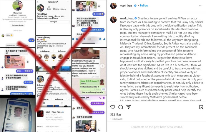 Bài đăng dài bằng tiếng Anh trên Instagram của Hứa Vĩ Văn.