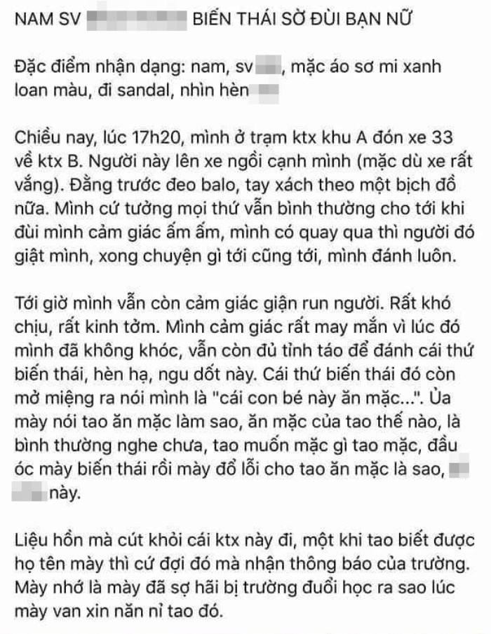 Xôn xao vụ nữ sinh bị sàm sỡ trên xe buýt, bất ngờ đối tượng là nam sinh một trường đại học lớn ở TP.HCM Ảnh 1