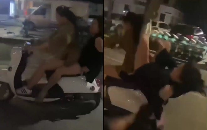 Clip: 2 cô gái đầu trần lái xe như diễn xiếc trên đường, cú ngã đau điếng sau đó mới gây chú ý Ảnh 2