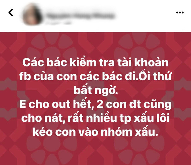 Vợ Xuân Bắc cảnh báo các bậc phụ huynh nên kiểm tra thường xuyên điện thoại của con mình.