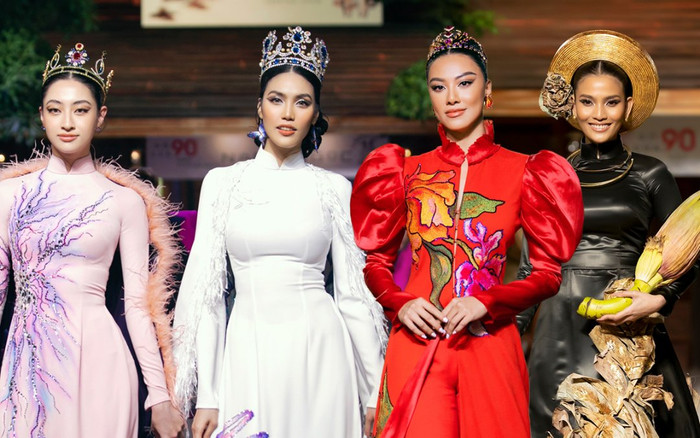 Lương Thùy Linh, Lan Khuê, Kim Duyên, Nam Em hội tụ trên sàn runway - Nguyên team nhan sắc đổ bộ hết! Ảnh 2