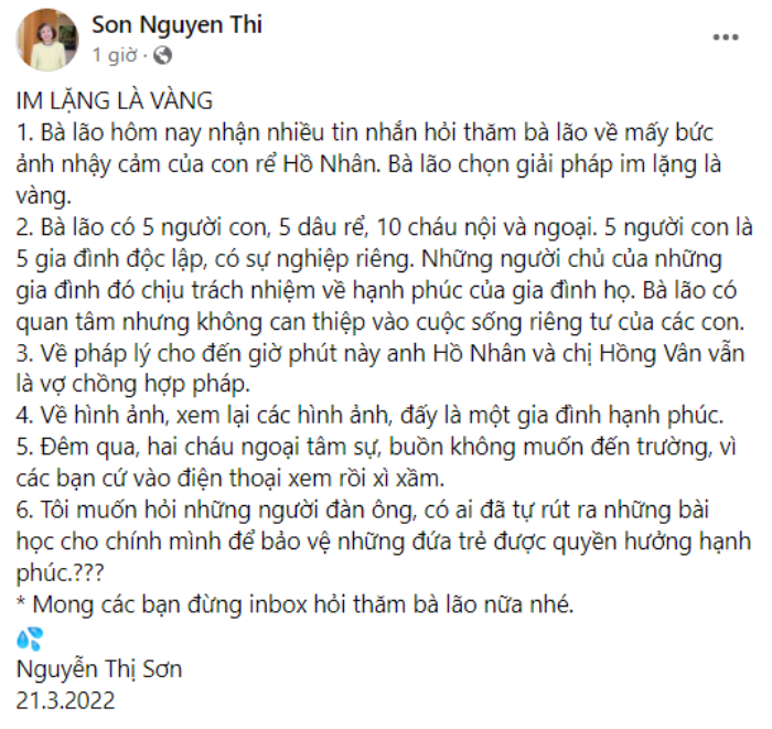 Chỉ sau ít phút đăng tải, bài viết của mẹ vợ CEO Hồ Nhân đã 'gây bão' mạng xã hội vì lí do gì? Ảnh 2