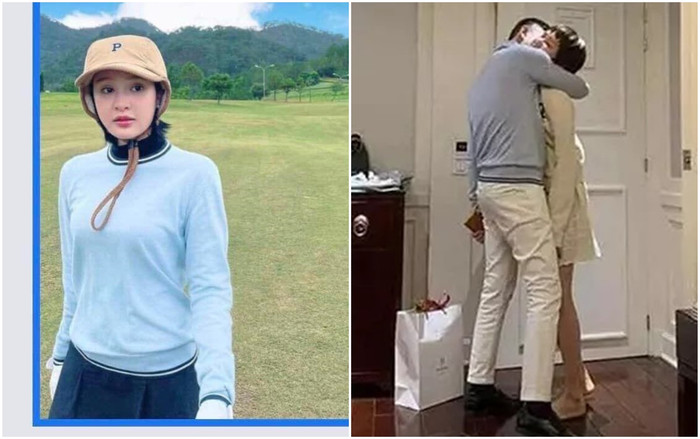 Cũng với chiếc áo màu xanh ấy, vị đại gia lại để lộ ảnh ôm ấp Hiền Hồ trong căn phòng hạng sang