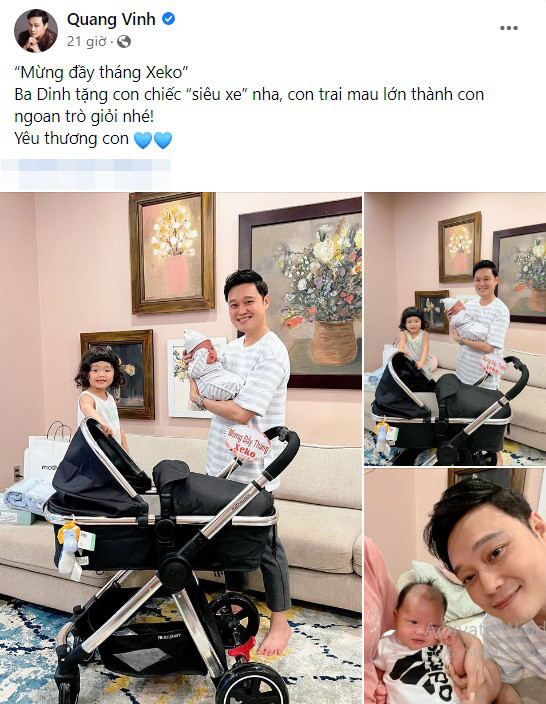 Quang Vinh tặng quà đầy tháng cháu trai.