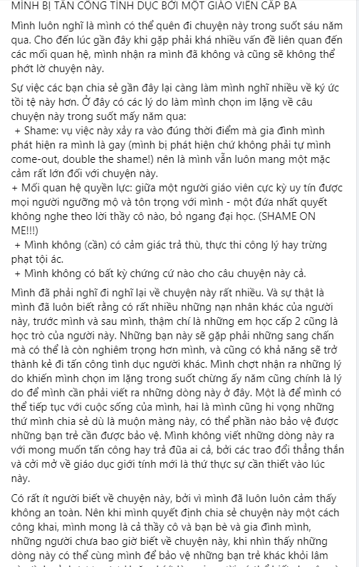 Bài tố nam giáo viên tấn công tình dục gây xôn xao mạng xã hội 