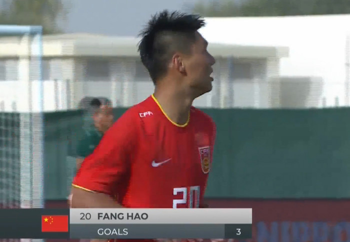 Fang Hao lập hattrick sau 34 phút, giúp U23 Trung Quốc dẫn trước U23 Thái Lan 3-1 ngay trong hiệp 1.