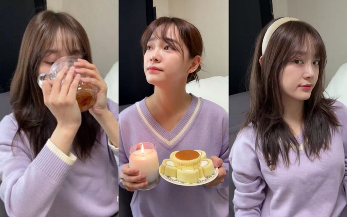 Kim Se Joeng uống trà bí ngô do Ahn Hyo Seop giới thiệu khi đang trò chuyện cùng fan.