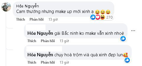 Ở dưới phần bình luận, nữ ca sĩ đã khéo léo trả lời trước những lời khen ngợi của khán giả: 'Cam thường nhưng trang điểm mới xinh' nhưng nhiều người cho rằng cô dù trang điểm hay để mặt mộc vẫn luôn xinh đẹp