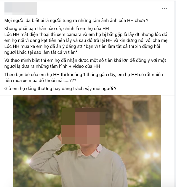 Bài đăng trước đó cho rằng em họ Hiền Hồ là người phát tán ảnh.