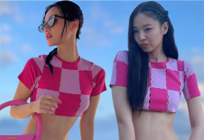 Jennie và Khánh Linh có màn đụng độ 'bất phân thắng bại' trong cùng chiếc áo hồng choé và chiếc túi từ Jacquemus.