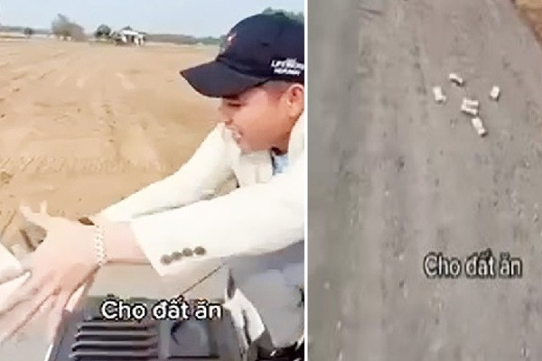 Nam thanh niên rải tiền xuống đường khiến nhiều người thấy phản cảm