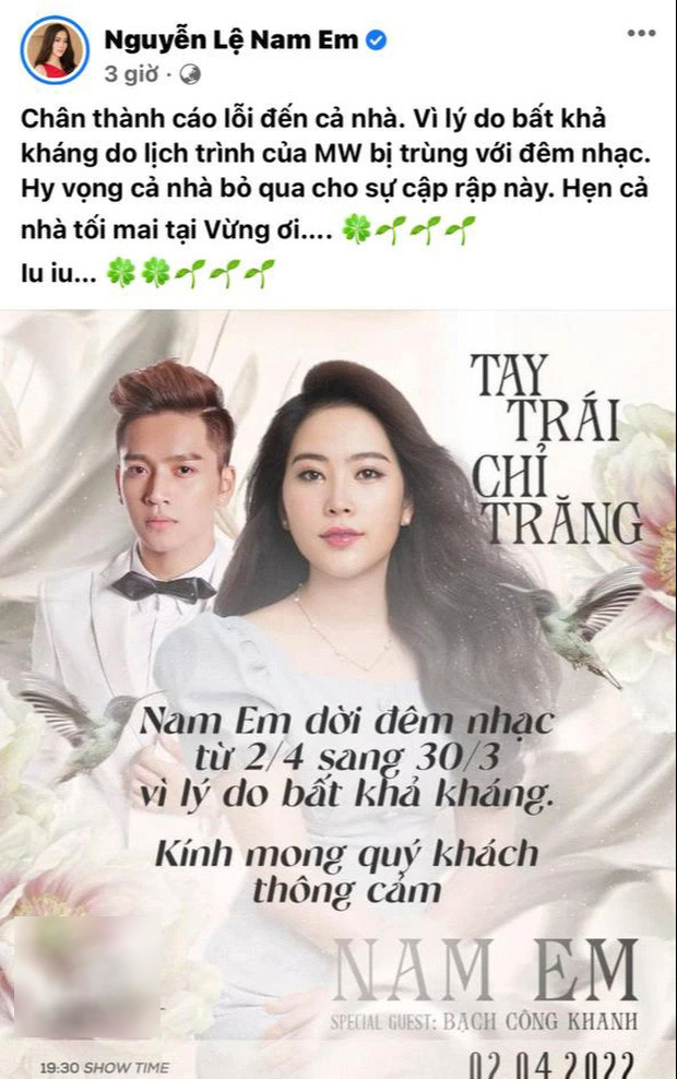 Thông báo hoãn show từ Nam Em.