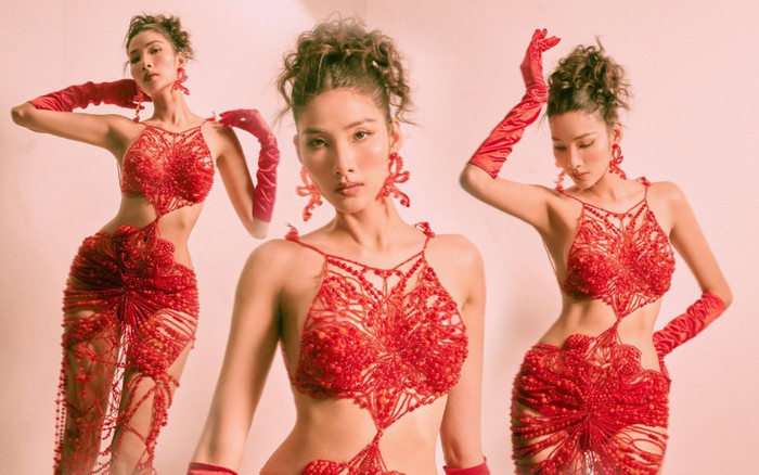 Top 20 Miss Universe Hoàng Thùy diện váy soi rọi 90% cơ thể: Đúng là 'vừa đỏ vừa thơm' Ảnh 2