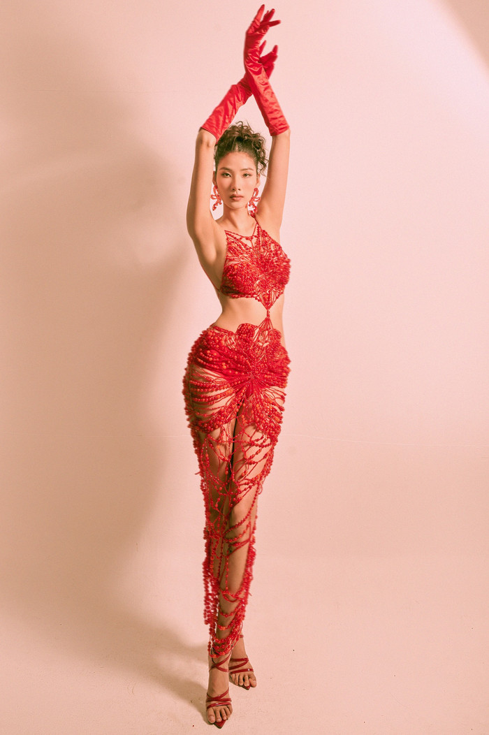 Top 20 Miss Universe Hoàng Thùy diện váy soi rọi 90% cơ thể: Đúng là 'vừa đỏ vừa thơm' Ảnh 9