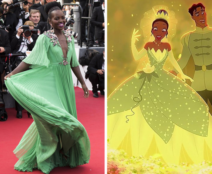 Chiếc váy xếp ly của Lupita Nyong’o khiến chúng ta liên tưởng đến Tiana trong The Princess and the Frog.