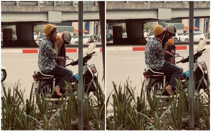 Cụ ông dừng xe rót nước cho cháu và hành động sau đó của cậu bé lay động triệu trái tim Ảnh 2