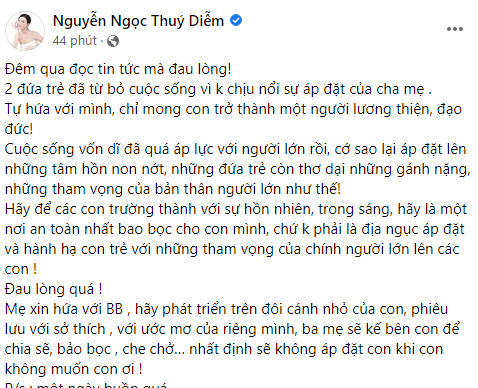 Bài đăng của Thúy Diễm trên trang cá nhân.
