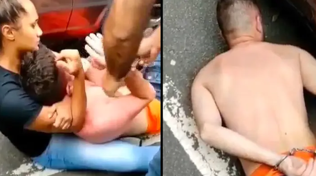 Tên cướp bị bắt tại trận. 