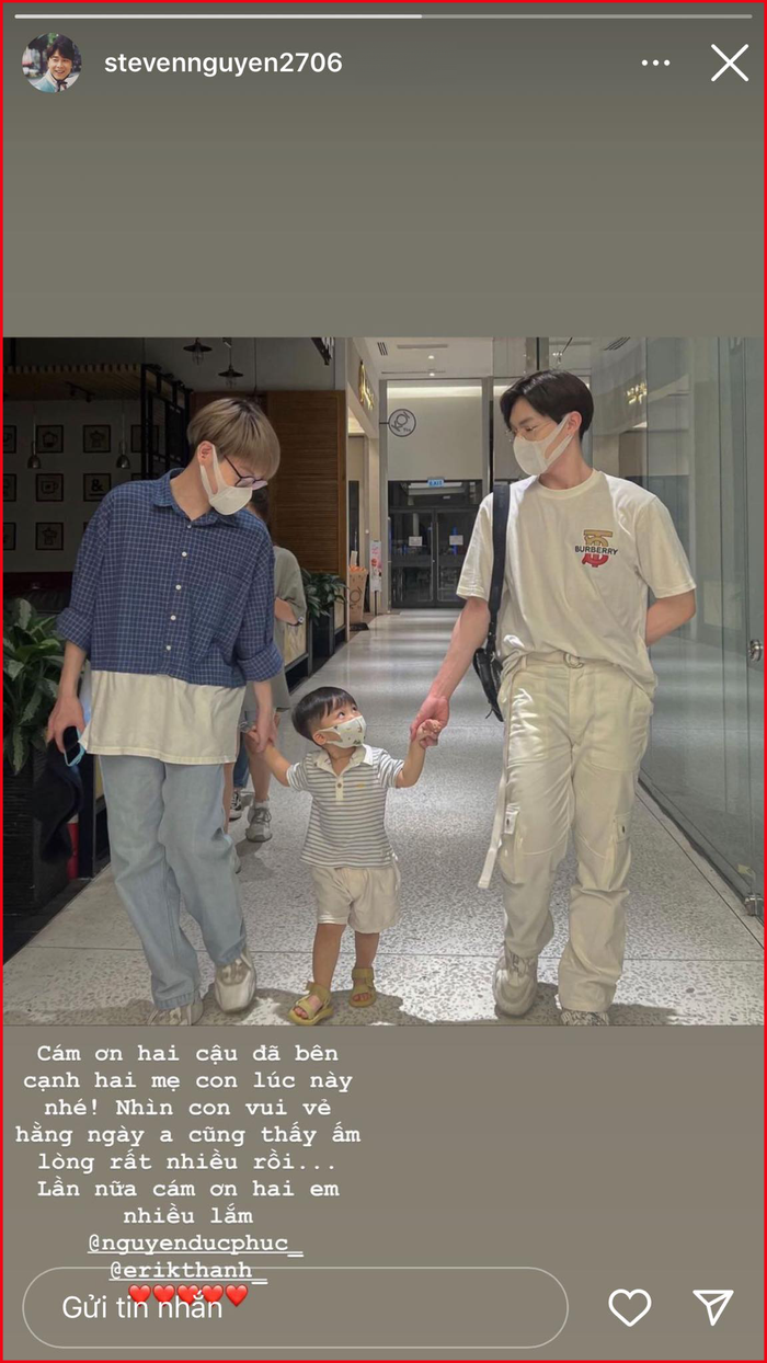 Trước đó, Minh Hải đã gửi lời cảm ơn đến Erik và Đức Phúc vì đã thay anh ở bên mẹ con Hòa Minzy 
