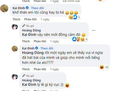 Phần trò chuyện của 2 nghệ sĩ dưới bình luận.