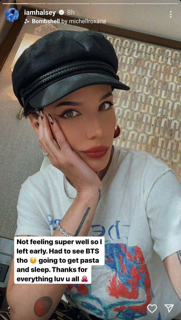 Halsey vẫn xem màn trình diễn của những người bạn thân BTS, mặc dù cô cảm thấy không khỏe Ảnh 6