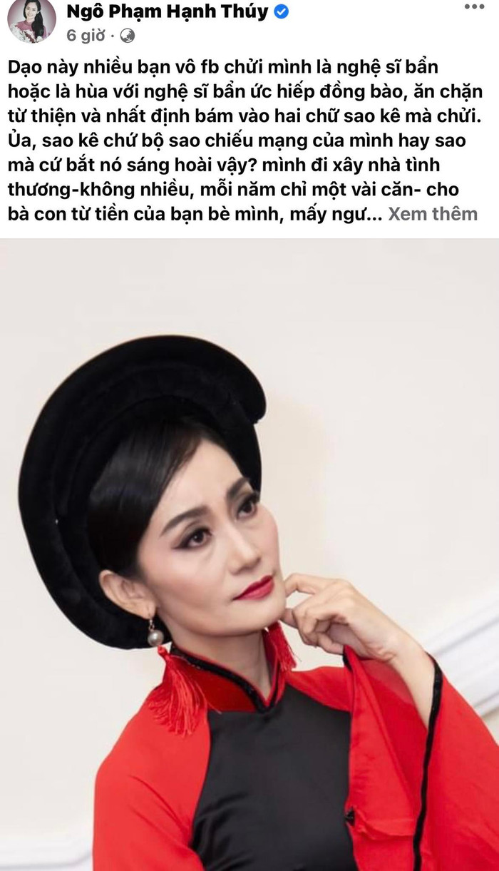 NSƯT Hạnh Thúy lên tiếng khi bị nói ăn chặn tiền từ thiện.