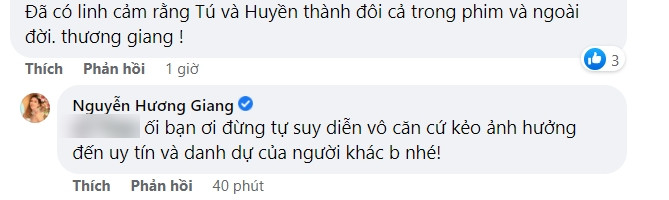 Nữ diễn viên nhanh chóng phản hồi khi dân mạng cho rằng Đình Tú đang cặp kè với Huyền Lizzie.