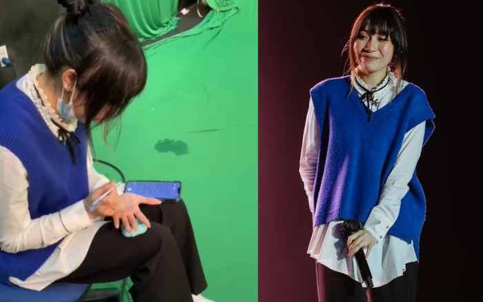 Góc dễ thương: Mỹ Anh chép lời bài hát ra tay vì sợ quên lời khi diễn trên sân khấu của Cùng hát lên nào Ảnh 2