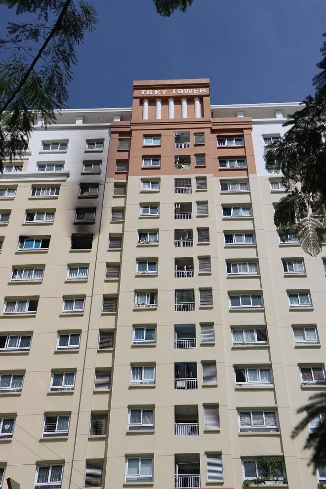 Căn hộ thuộc tầng 14 nơi xuất phát vụ hỏa hoạn. Ảnh: Báo Giao thông