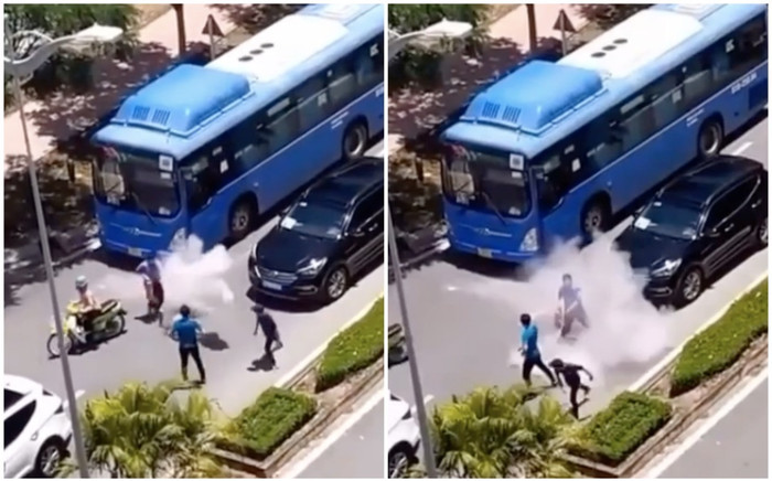 Vác bình chữa cháy đi đánh nhau, phun trắng xoá và cái kết 'gió đổi chiều', cả phố ngoái nhìn Ảnh 2