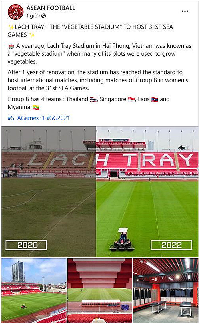 Sân Lạch Tray của Hải Phòng được ngợi khen. Ảnh: Asean Football