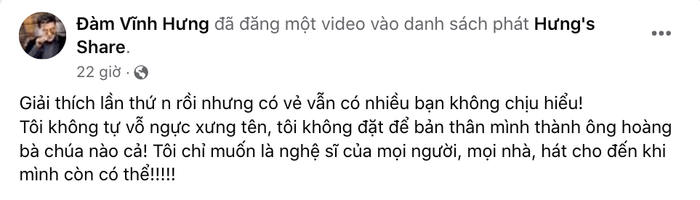 Bài đăng của Đàm Vĩnh Hưng.