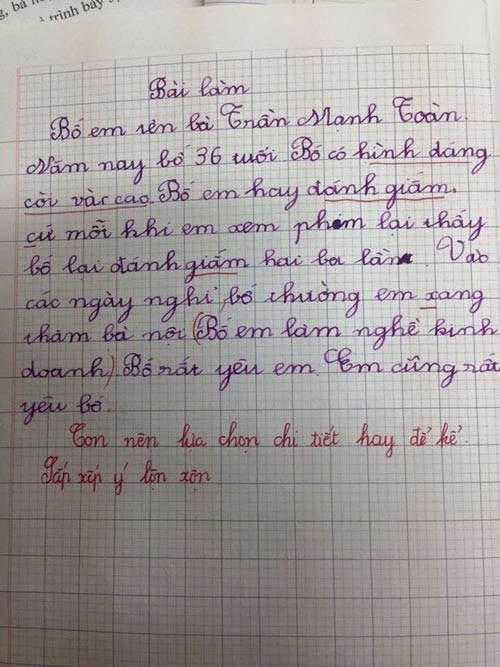 Bài văn của bé gái tiểu học