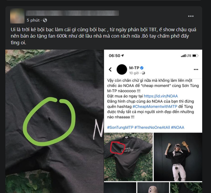 Bài đăng bóc lỗi áo của Sơn Tùng.