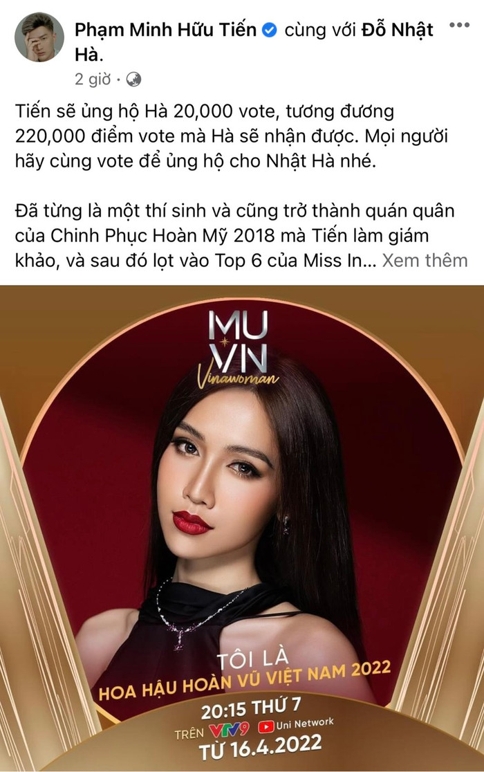 Dược sĩ Tiến khích lệ Đỗ Nhật Hà 20.000 vote.