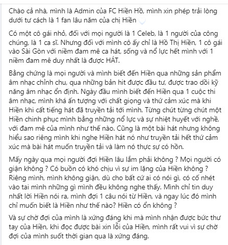 Đại diện FC Thơm đồng ý tha thứ cho lỗi lầm của Hiền Hồ.
